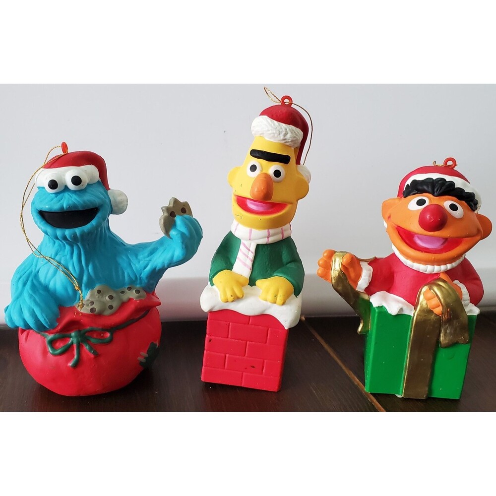 Sesame Street Christmas Ornaments Lot 3 Jim Henson Production Bert Ernie Cookie